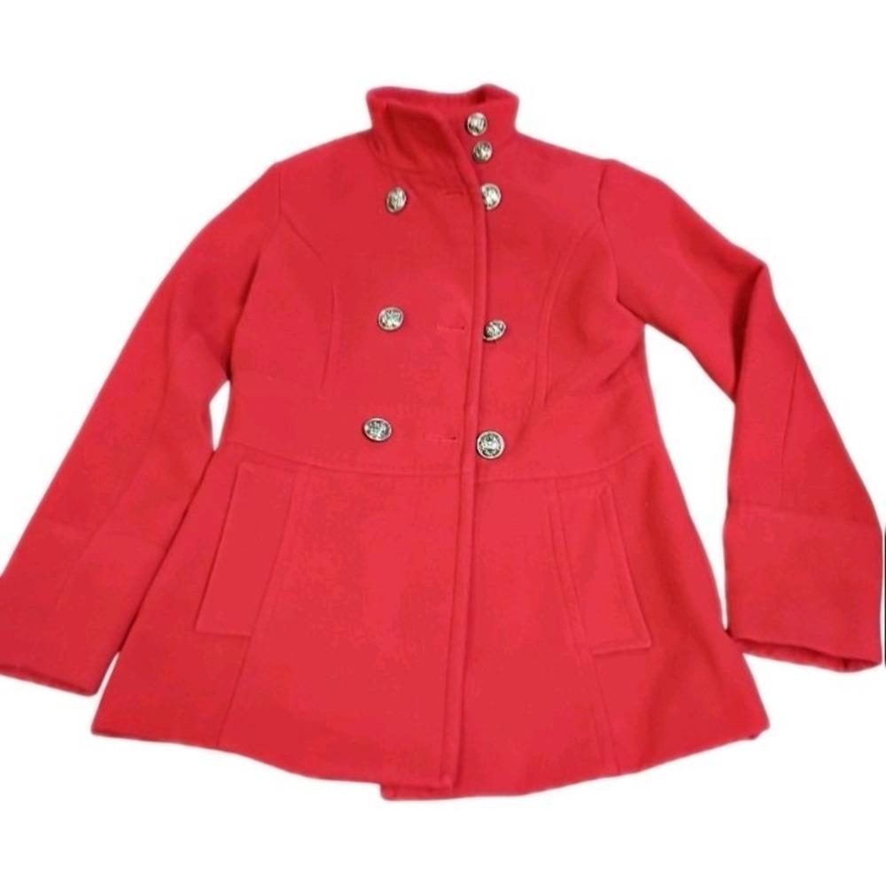 Red Liz Claiborne Double Breasted PeaCoat with Silver Buttons  Size Small